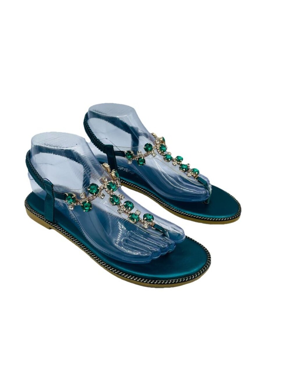 Fashion Shoes Womens Size 8.5 Green Thong Sandals Flats Jeweled Rhinestone Comfy